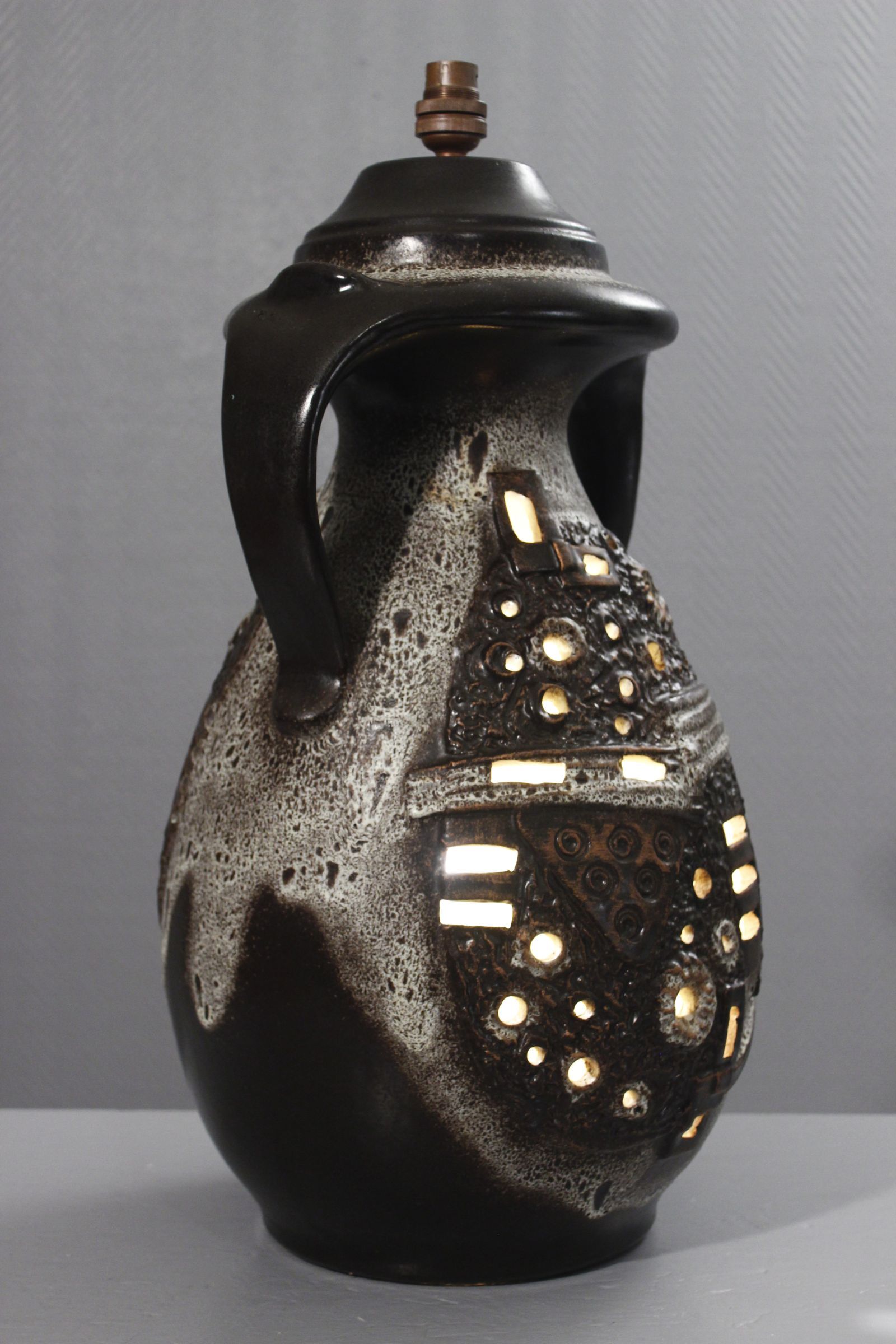 Large double lighting lamp base with openwork design, Brutalist 1960s.