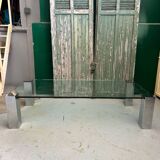 Table basse vintage moderniste en verre et chrome