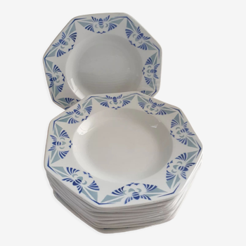 Suite de 10 assiettes octogonales Pexonne