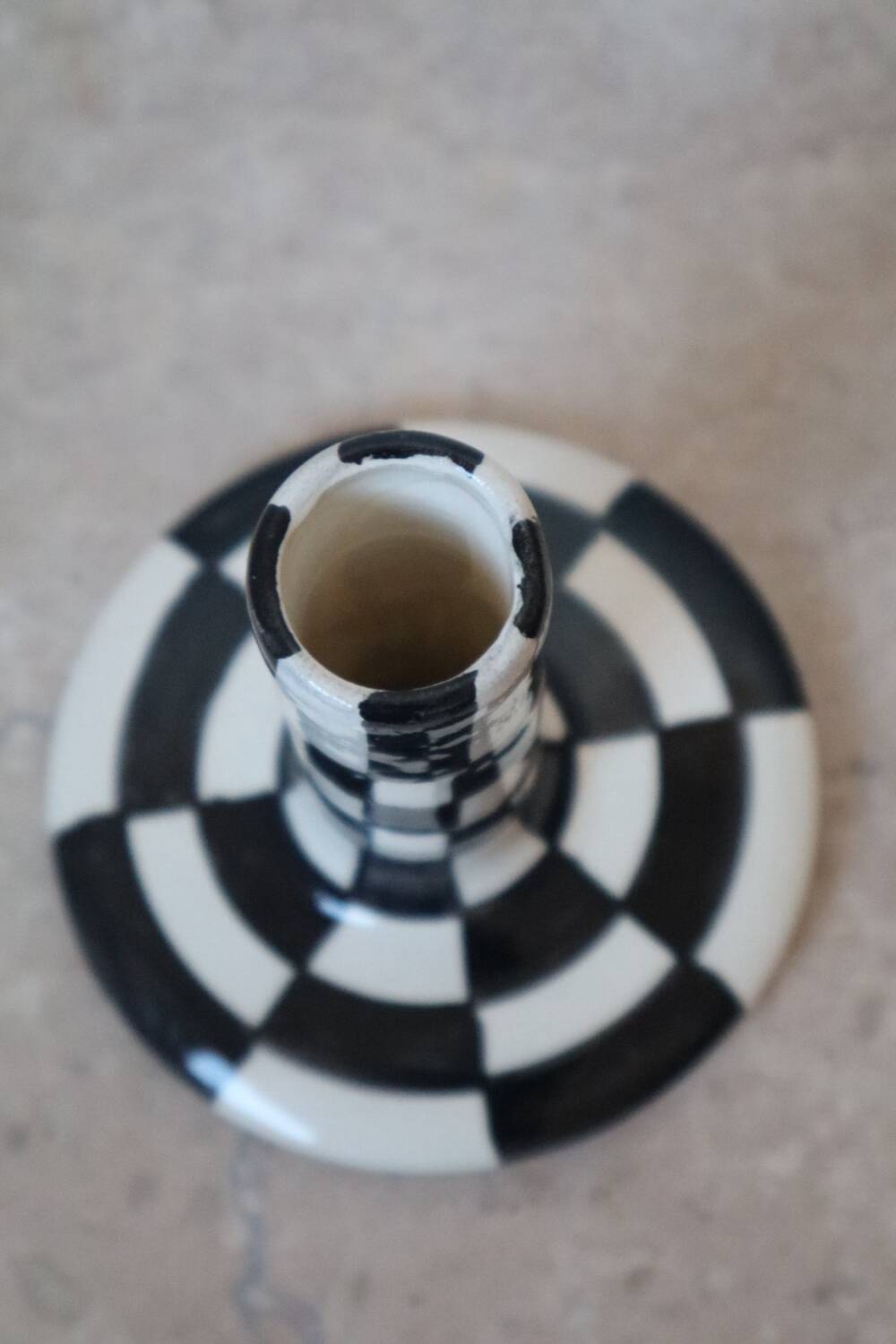 Modern Handmade Black and White Checkered Candlestick Holder