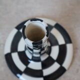 Modern Handmade Black and White Checkered Candlestick Holder