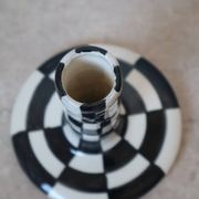 Modern Handmade Black and White Checkered Candlestick Holder