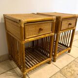 Pair of vintage rattan bedside tables