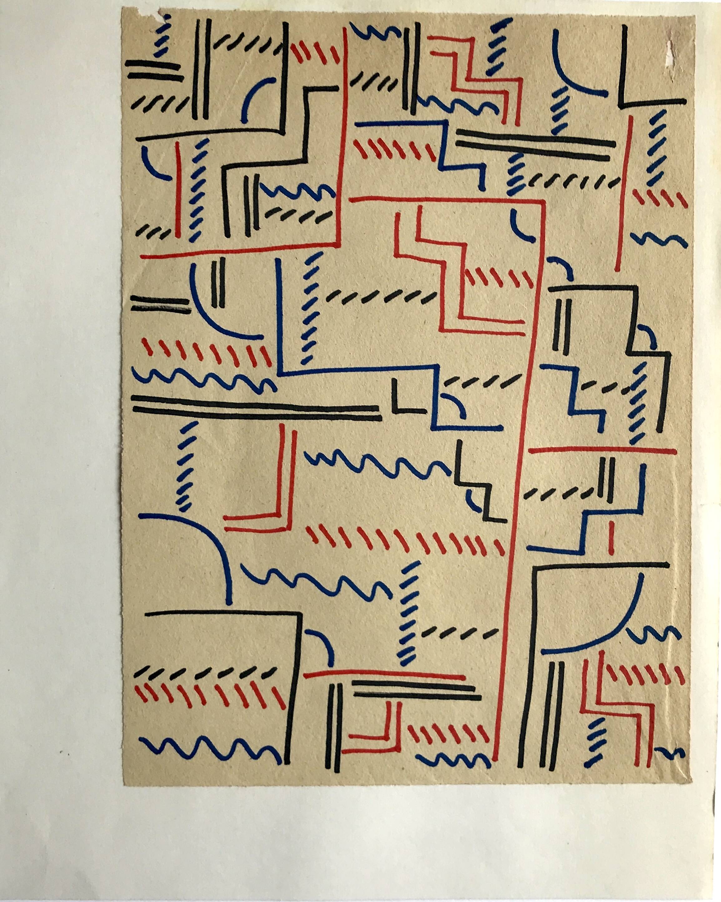 Elie dayan, untitled (abstract composition 5). felt pen on paper.