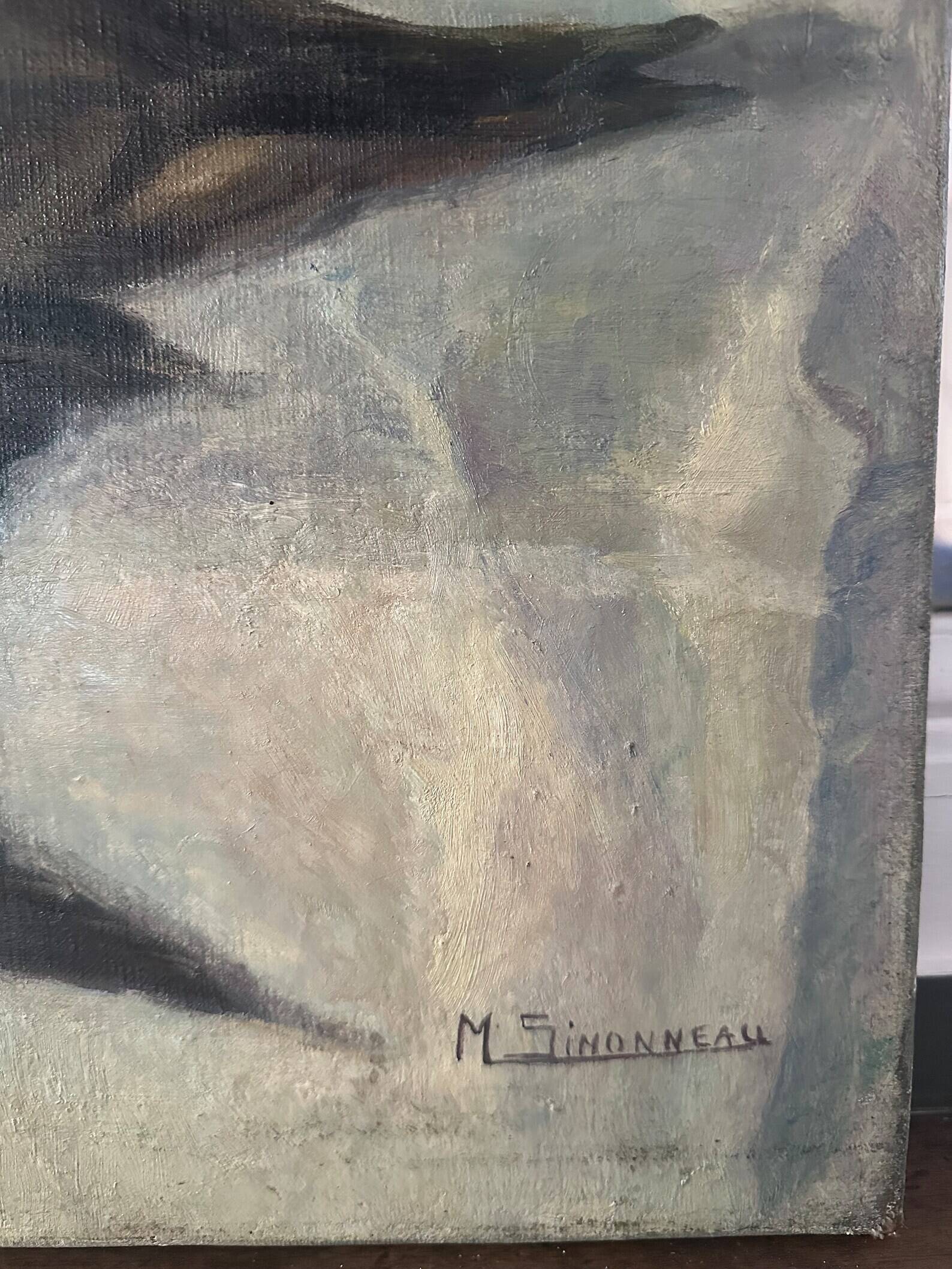 Painting still life orange duck bouquet oil on canvas signed