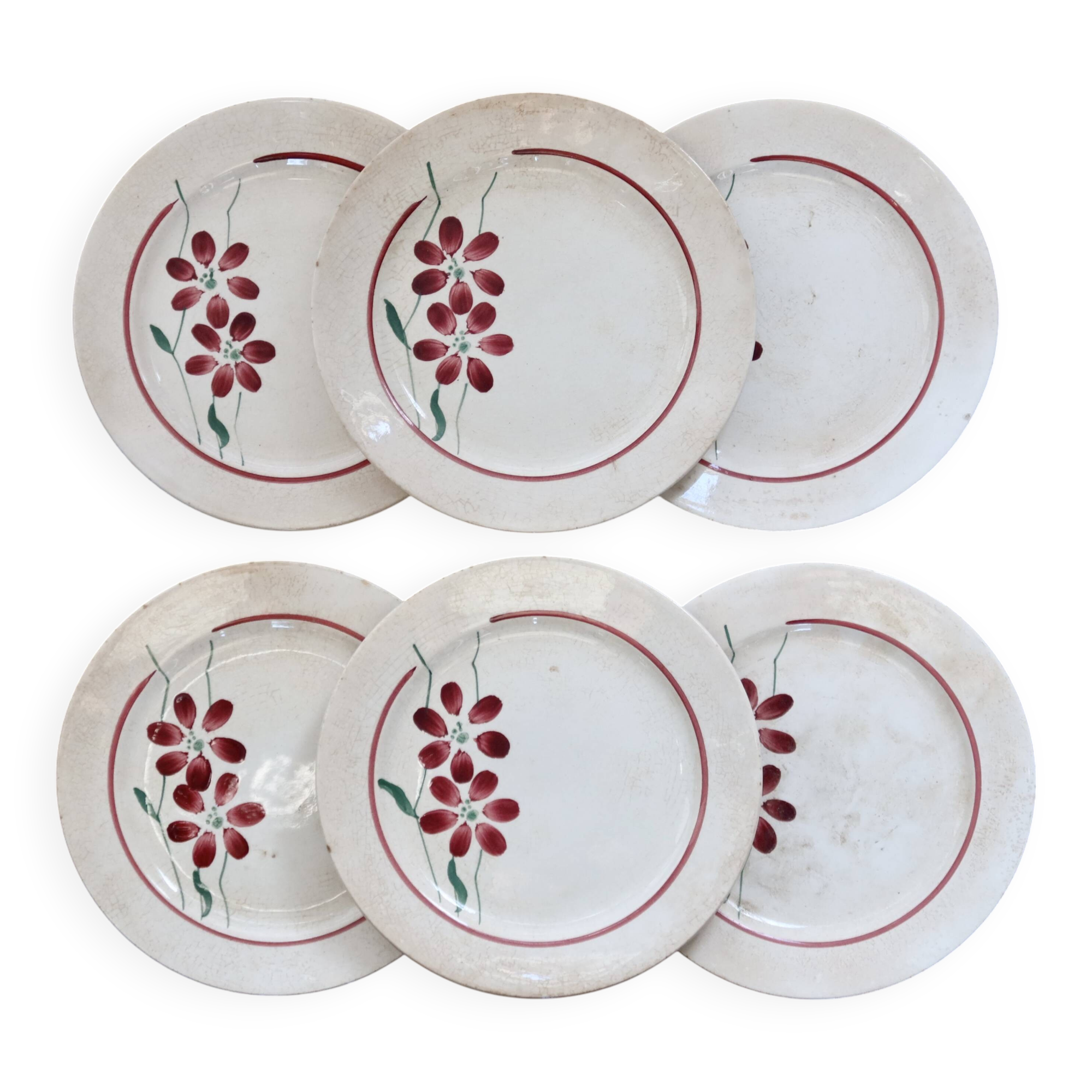 6 vintage earthenware dessert plates - Floral design