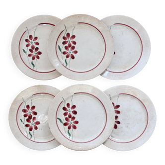 6 vintage earthenware dessert plates - Floral design