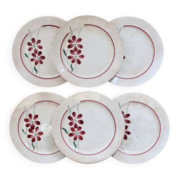 6 vintage earthenware dessert plates - Floral design