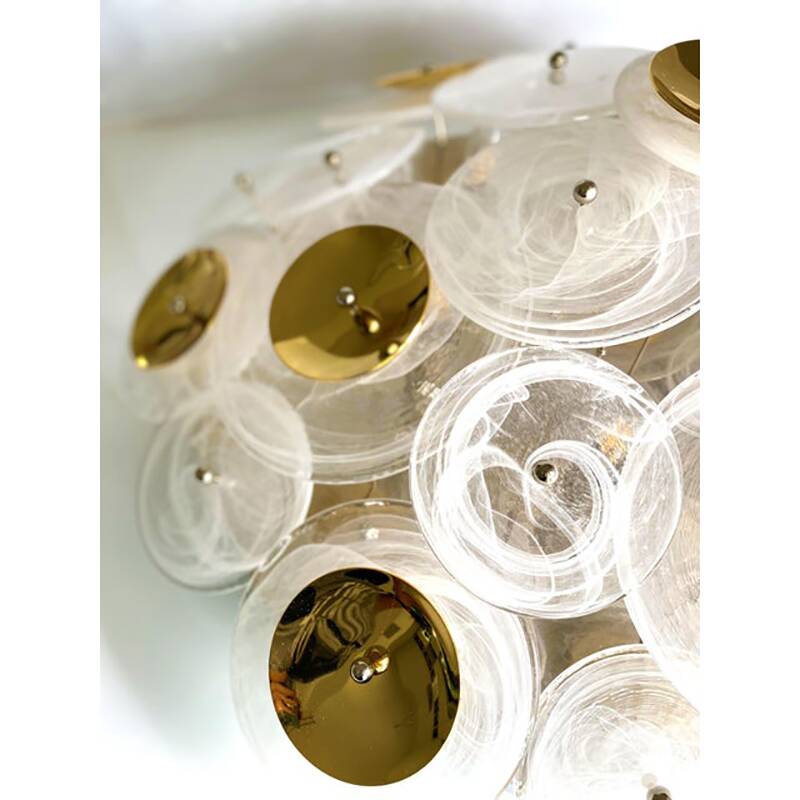 Contemporary Venied-White Disks Murano Glass Flush Mount by Simoeng