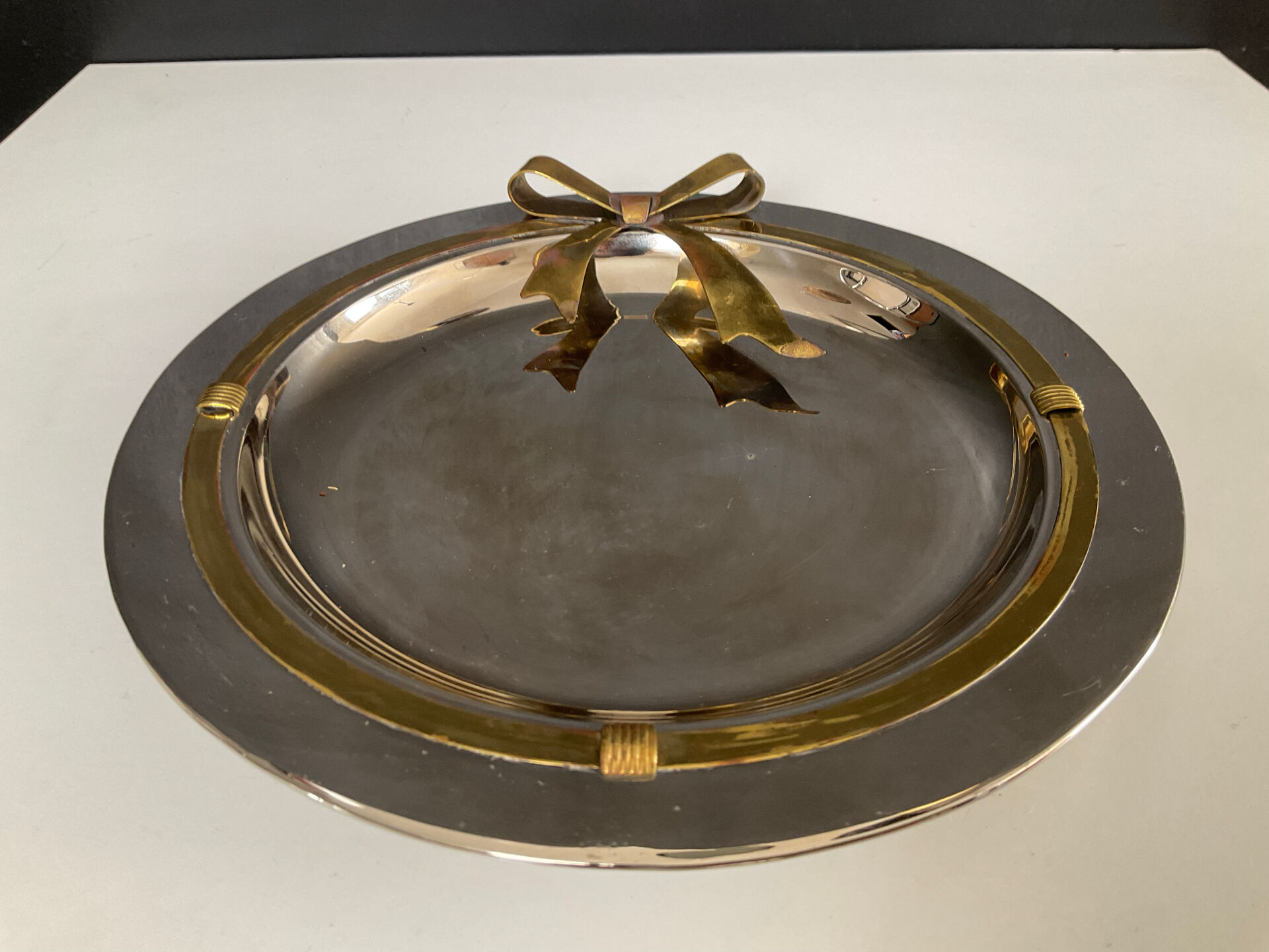 Vintage metal chrome and brass pocket tray