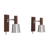 Pair of Jo Hammerborg  rosewood wall sconces with aluminium shades, Denmark 1960s