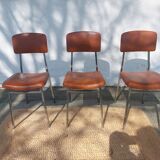 3 stainless steel tube chairs and faux leather, vintage