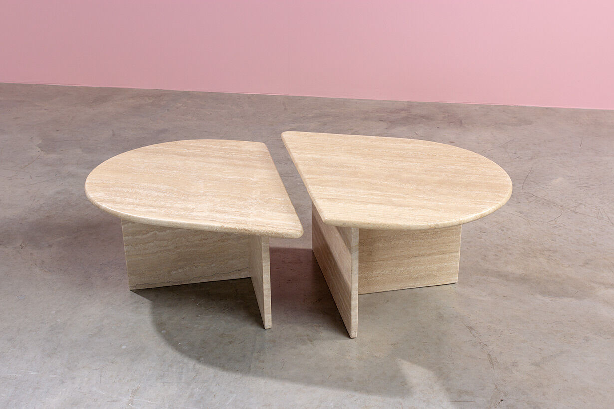 Pair of modernist in travertine 1970 lounge tables s