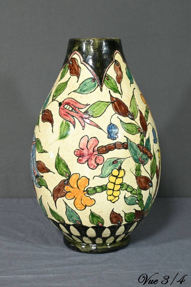 Vase en Faïence Polychrome, signé J.Massier, Vallauris – Début XXe