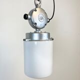 Vintage aluminium industrial lamp with milk glass, 1970s