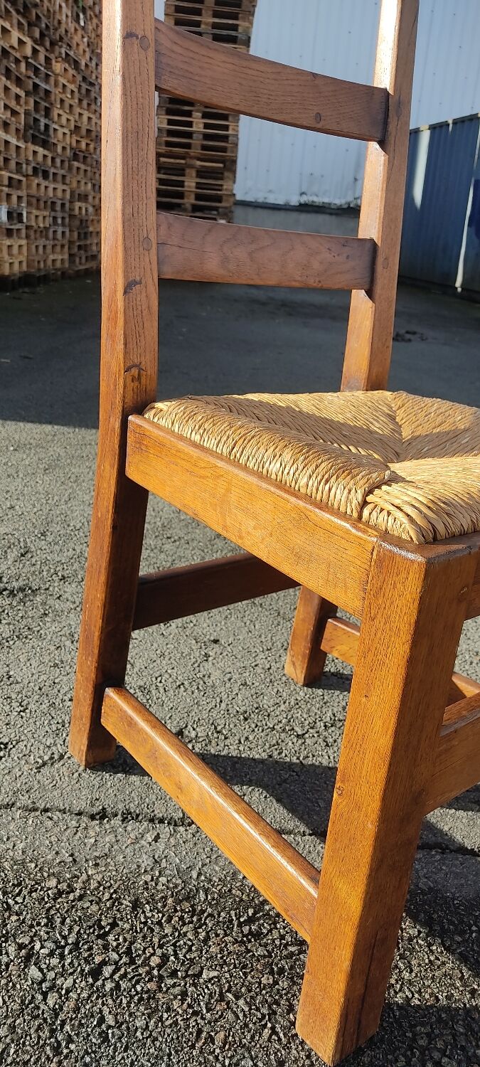 Ensemble de 4 chaises bois paille brutaliste