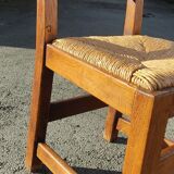 Set of 4 brutalist straw wood chairs