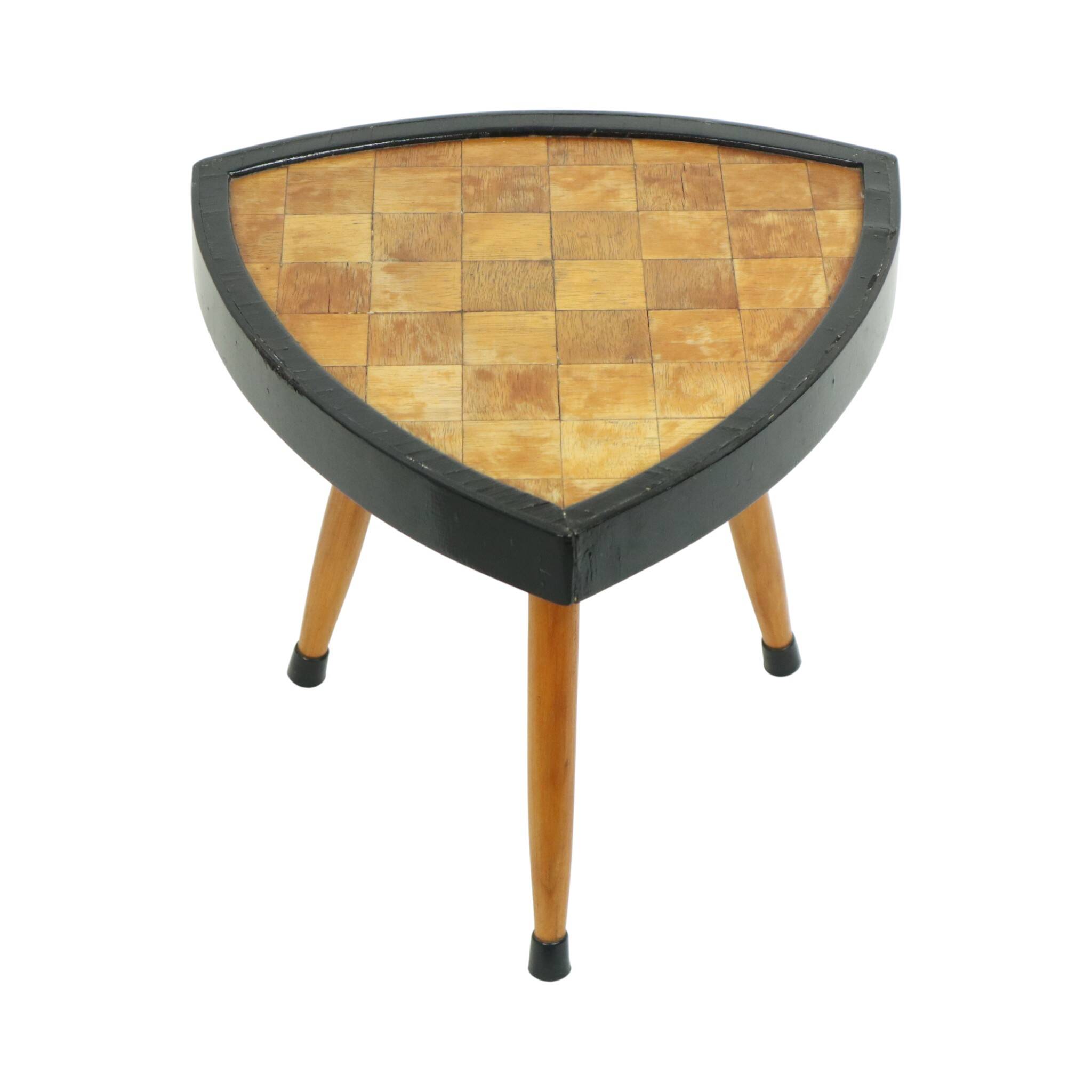 Small Triangular Plant Table Parquet Wood 1950s