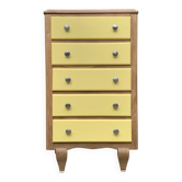Chiffonnier art déco chêne brut et jaune