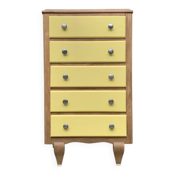Art Deco chest of drawers in raw oak and yellow