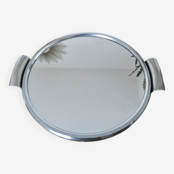 Round mirror tray in chrome-plated brass Art Deco 40s 50s