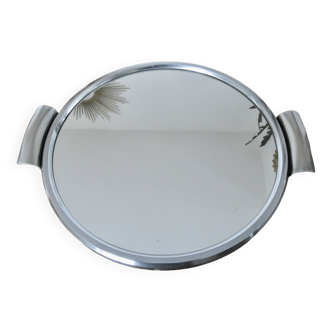 Plateau miroir rond en laiton chromé Art Deco années 40 50