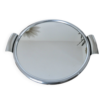 Round mirror tray in chrome-plated brass Art Deco 40s 50s