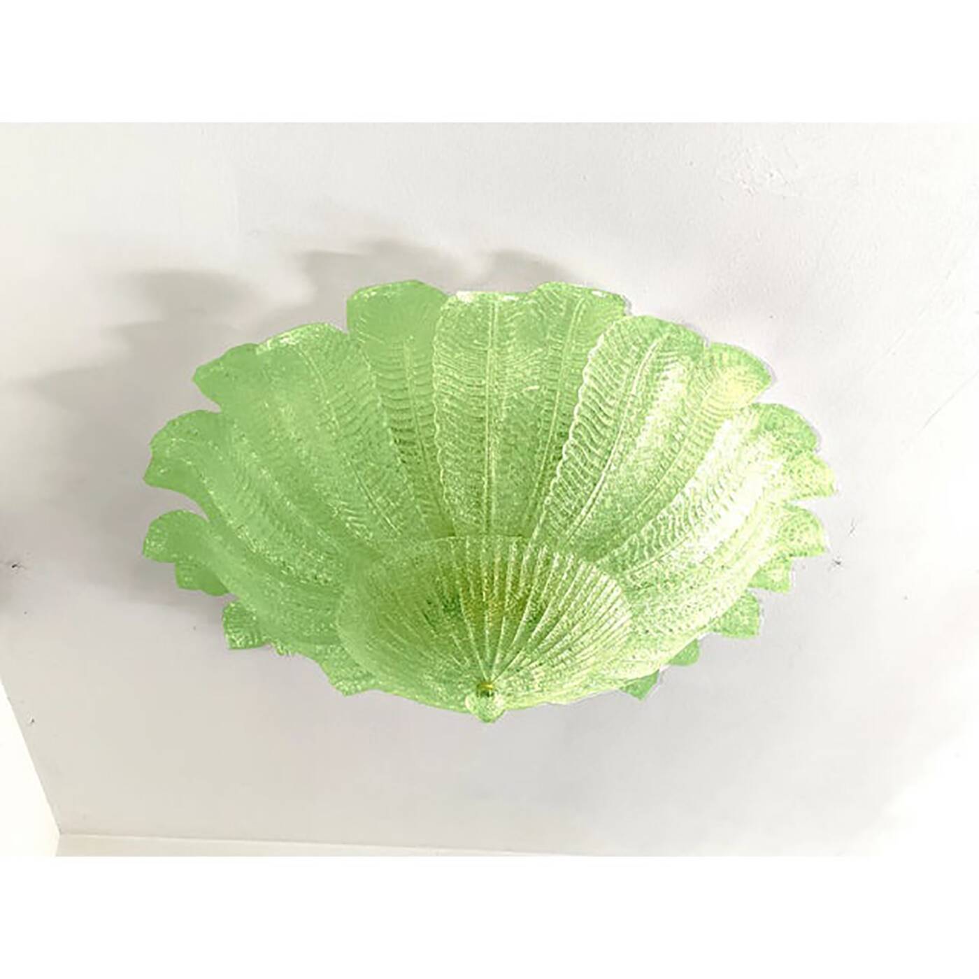 Lot of 2 Mid-Century Modern Style Venetian Green “Leafs” Murano Style Glass