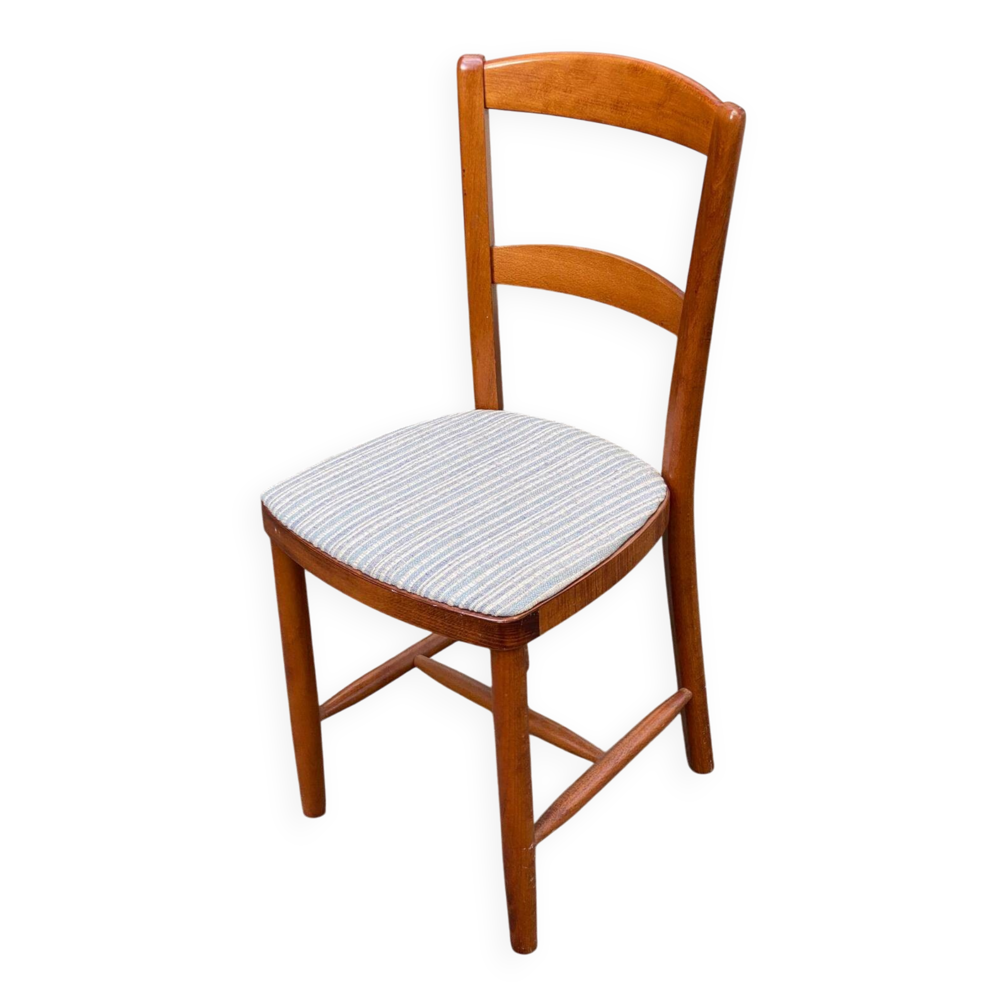 Scandinavian chair Baumann 88 solid beech wood and beige blue wool.