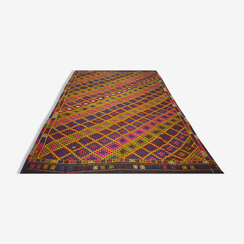 Tapis Kilim 9.5x6.6 pieds 290x190 cm Jaune Vert Rose Salon Vntage Turc Décoratif Kilim