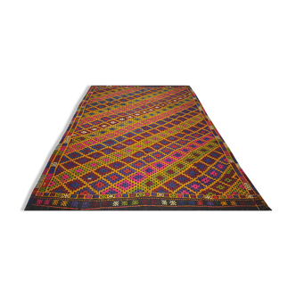 Tapis Kilim 9.5x6.6 pieds 290x190 cm Jaune Vert Rose Salon Vntage Turc Décoratif Kilim