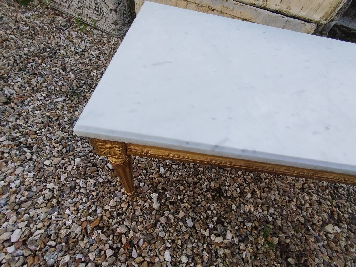 Louis XVI style coffee table in old gilded wood with marble top