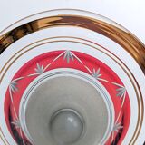 Granite art deco bohemian crystal vase with cranberry pink band and gold edging