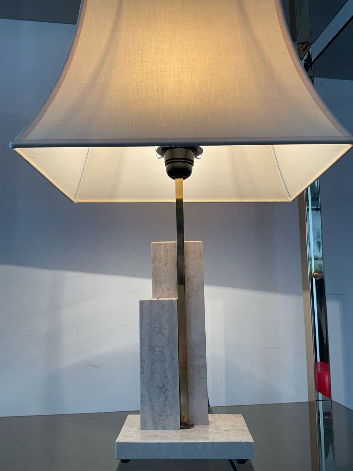 Travertine and brass lamp from the 70s