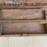 Wooden pen tray decorated with flowers and marquetry