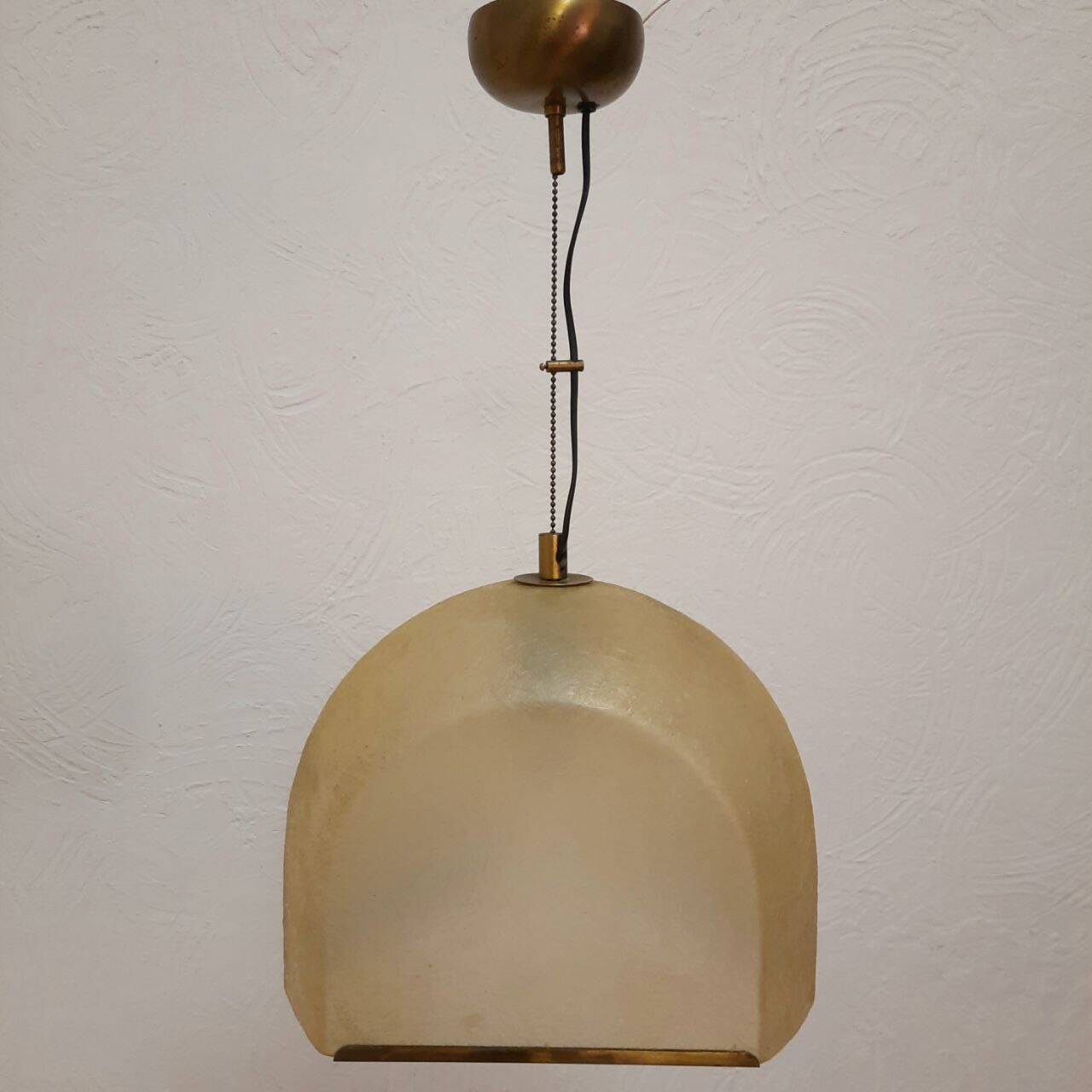 Pair of Lamperti vintage chandeliers in fiberglass and brass