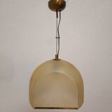 Pair of Lamperti vintage chandeliers in fiberglass and brass