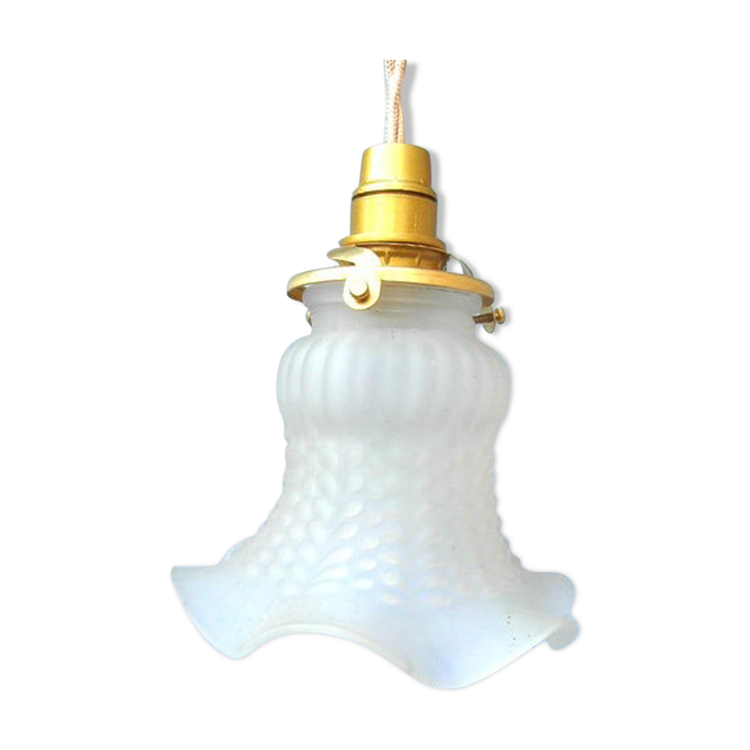 Art deco suspension in white opaline glass