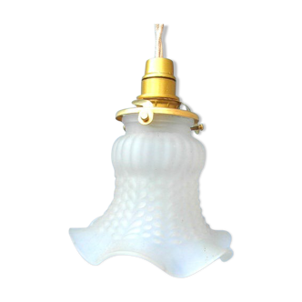 Art deco suspension in white opaline glass