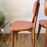 Set of 6 Scandinavian chairs in beech wood and pastel skaï 50s