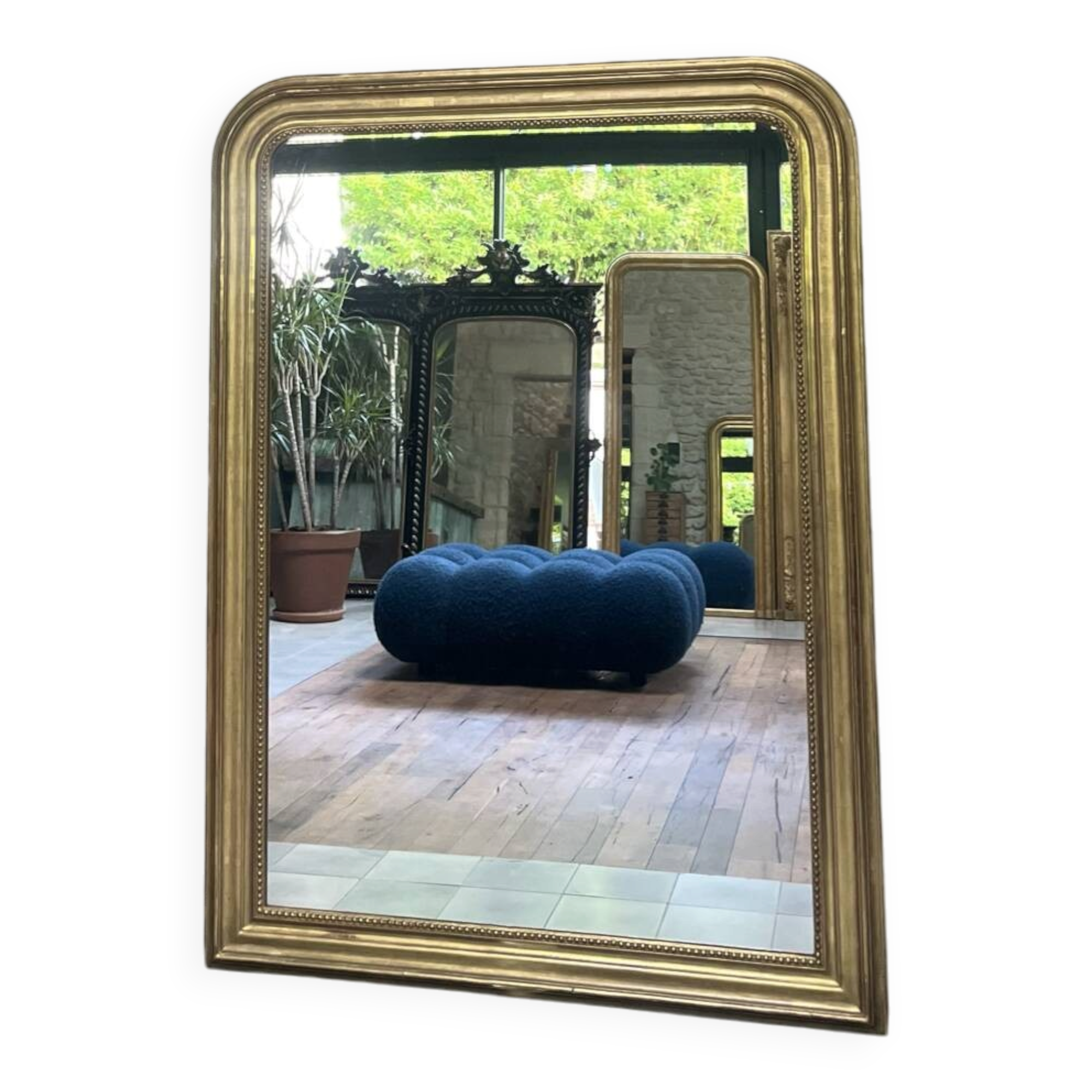 Louis-Philippe pearl mirror 151/111.5cm gilded with gold leaf, glass