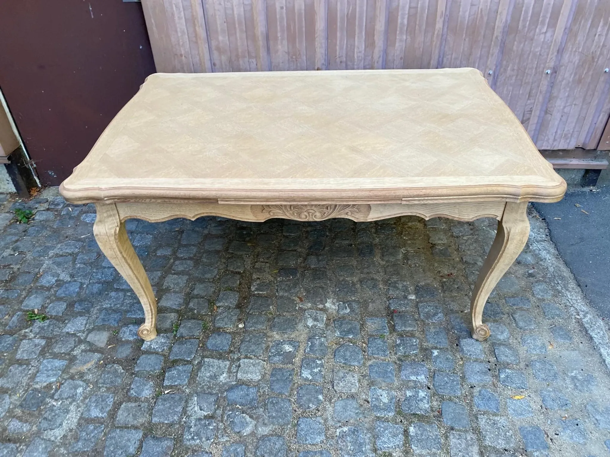 Louis XV dining table stripped in solid oak Versailles parquet 245cm