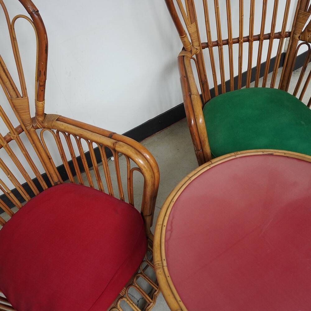 Set of 2 armchairs and table, design by Franco Albini for Bonacina, 1950s