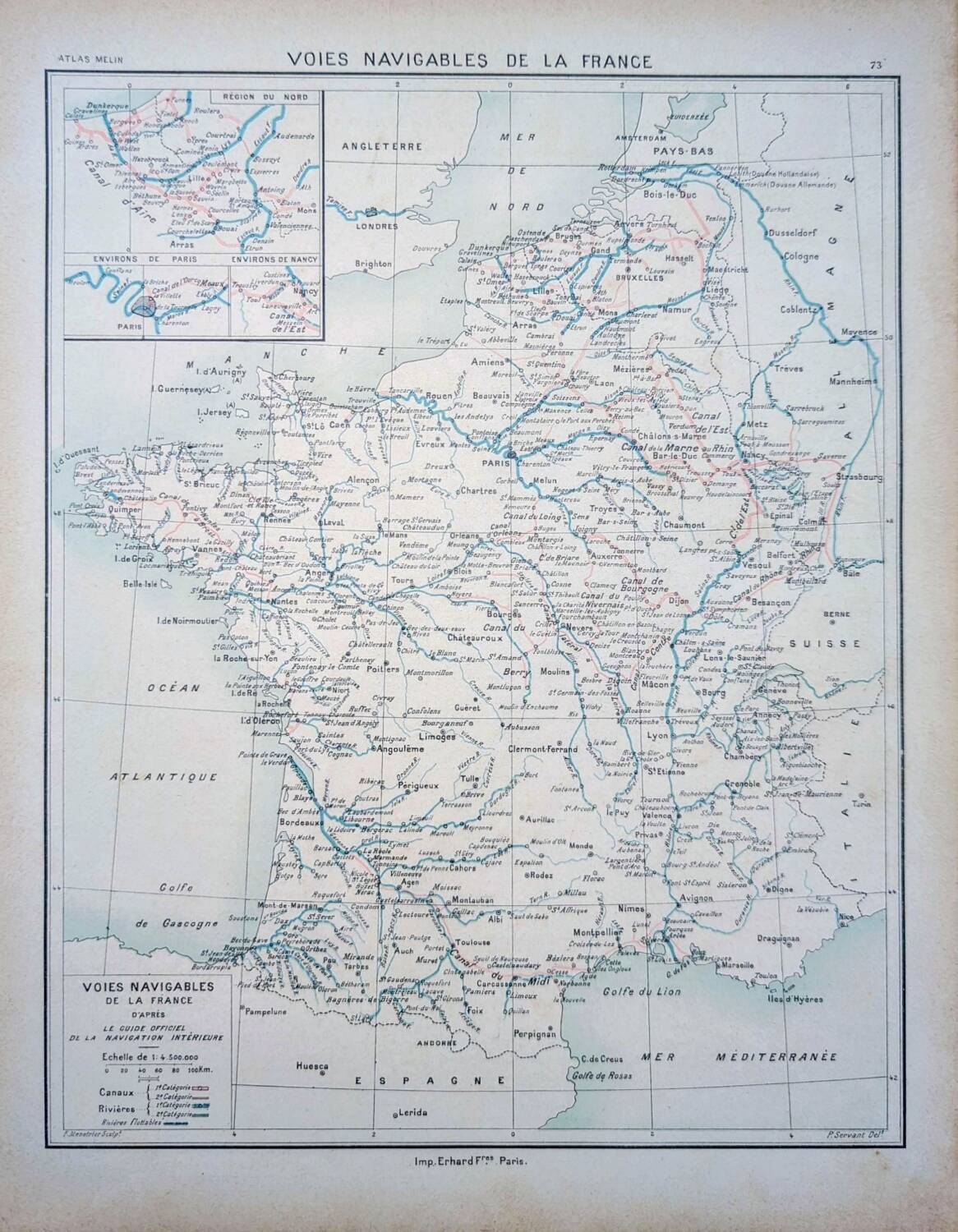Carte des voies navigables de France, originale imprimée en 1896.