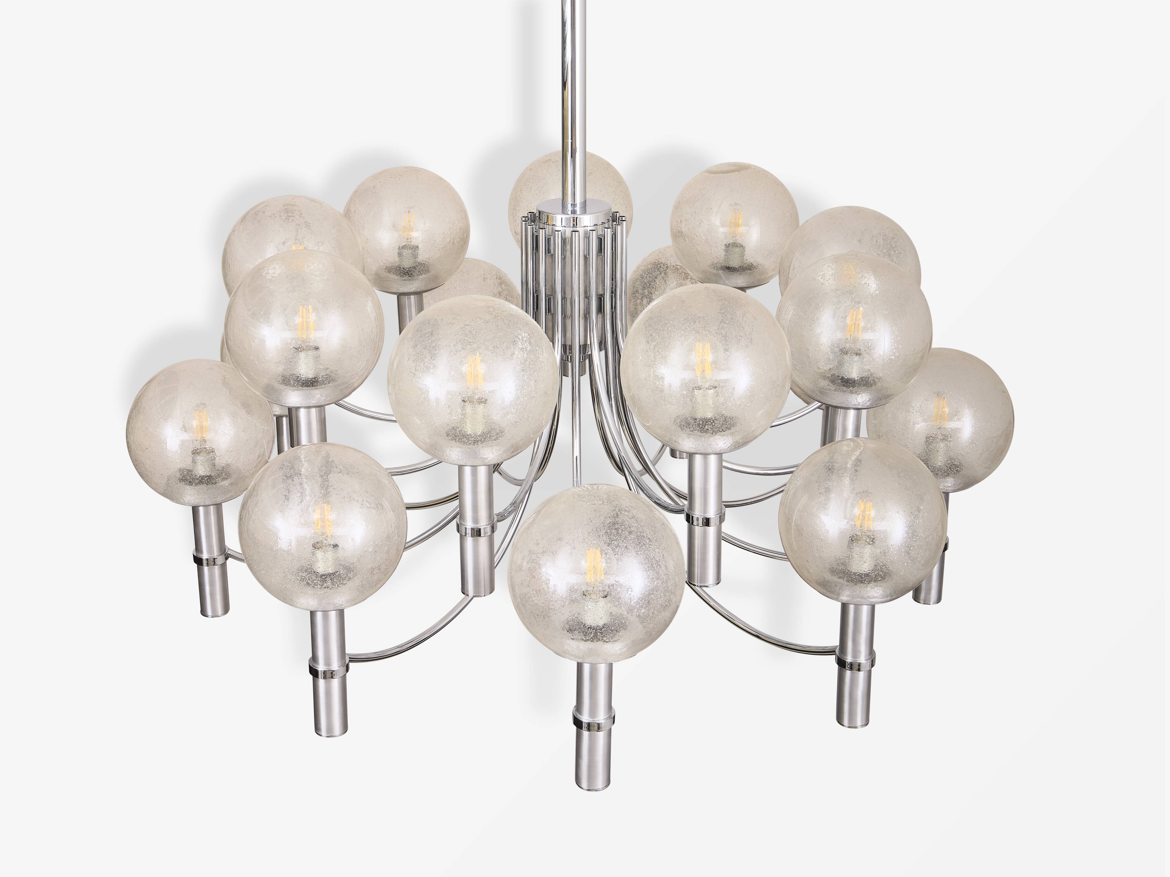 Pair of Veronese chandeliers 165 cms steel glass Murano circa 1970