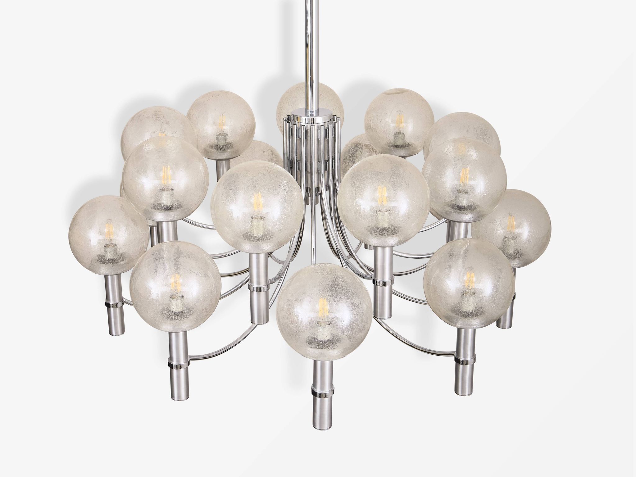 Paire de lustres de Veronese 165 cms acier verre Murano vers 1970
