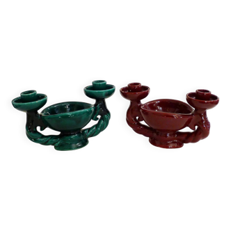 Pair of earthenware candlesticks