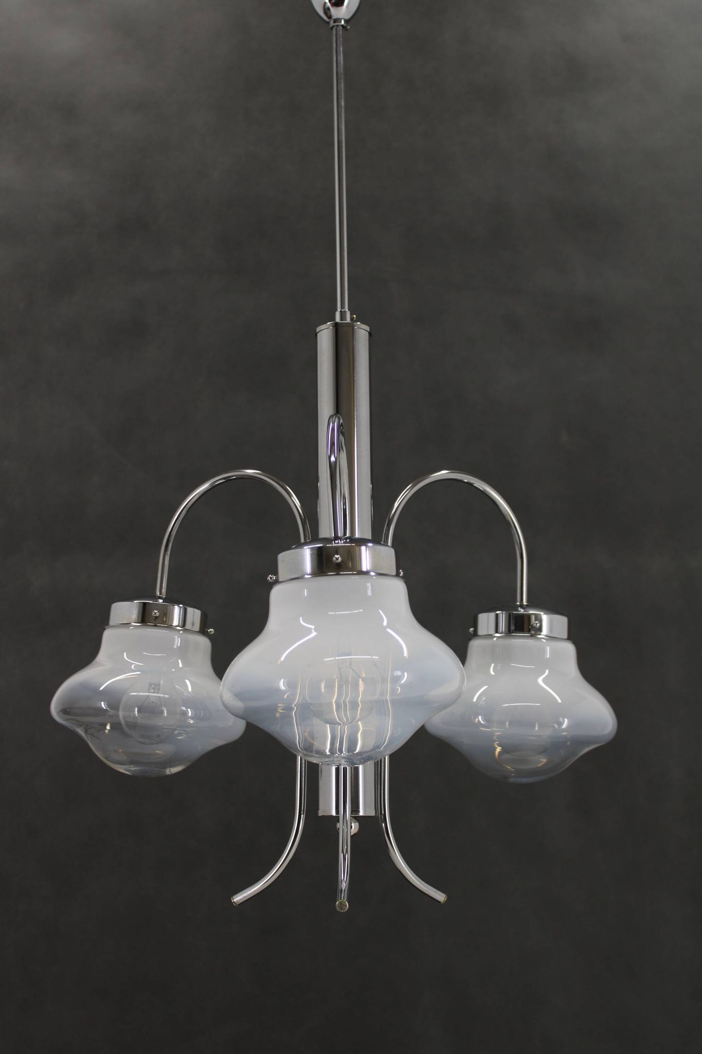 1960s Chrome Plated Chandelier with Murano Glass,  Italy