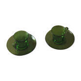 Lot 2 coffee cups and saucers green vintage tempered glass Duralex