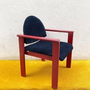 MMO Mobilier Collectif armchair, red patinated wood and black corduroy